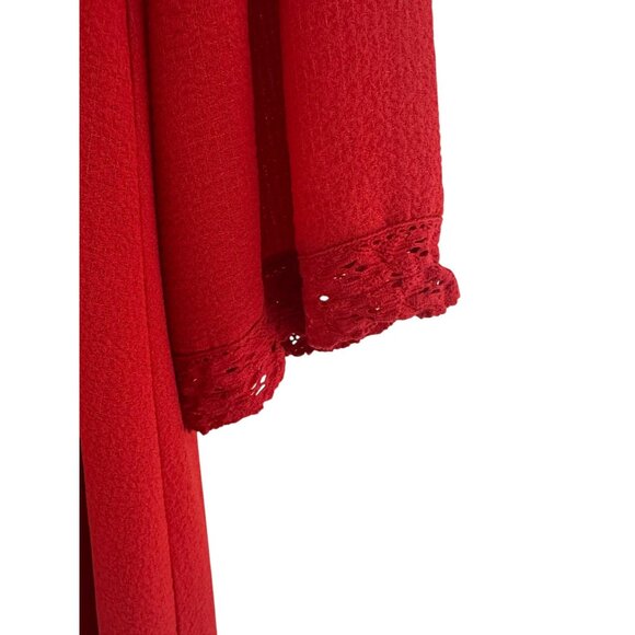 Max Studio Red Crocheted V-Neck Wide Sleeve Dress Size S Christmas Holiday Party - Picture 3 of 8